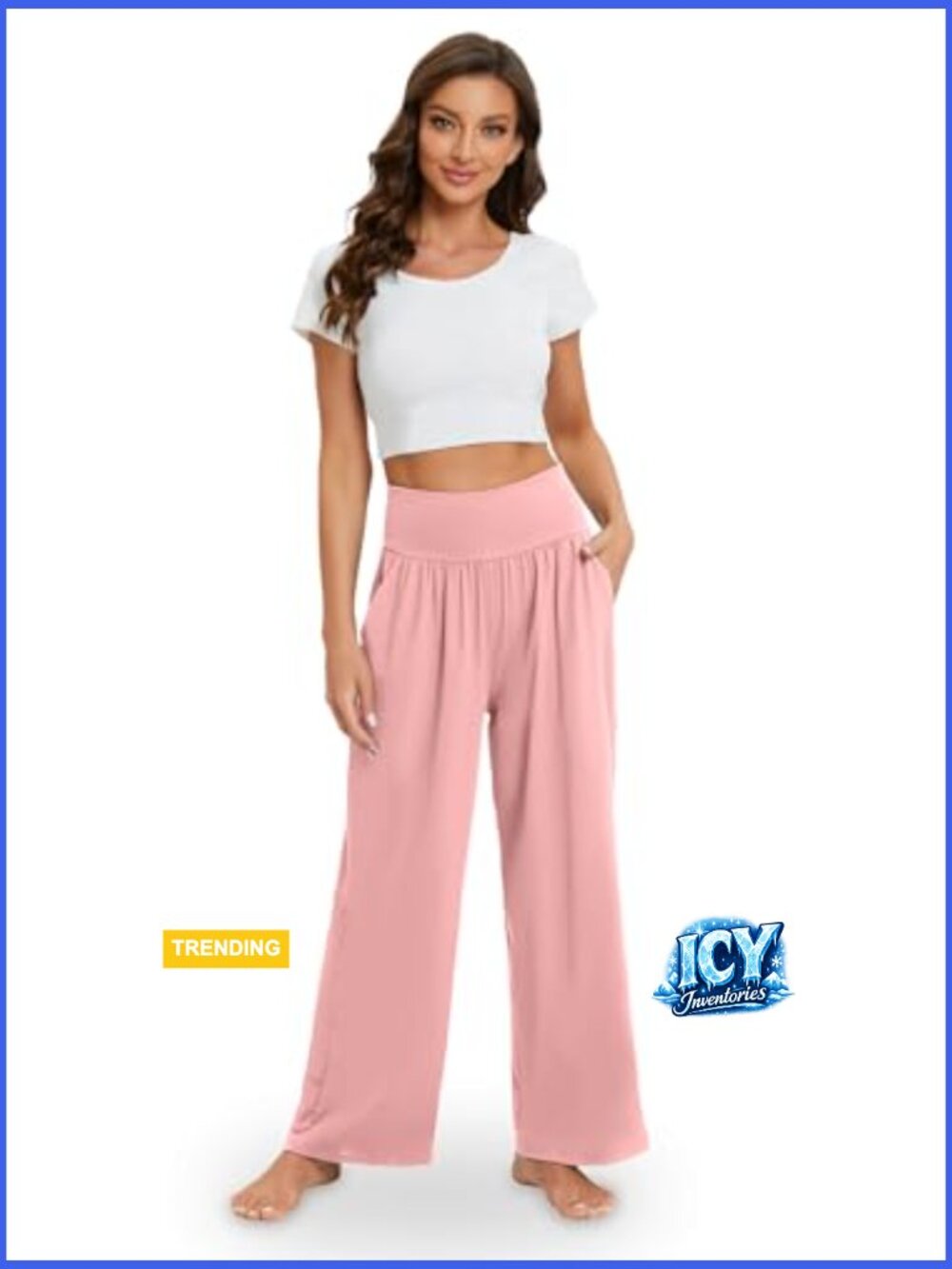 High Waisted Wide Leg Yoga Pants with Pockets Flowy Lounge Sweatpants - Picture 5 of 7